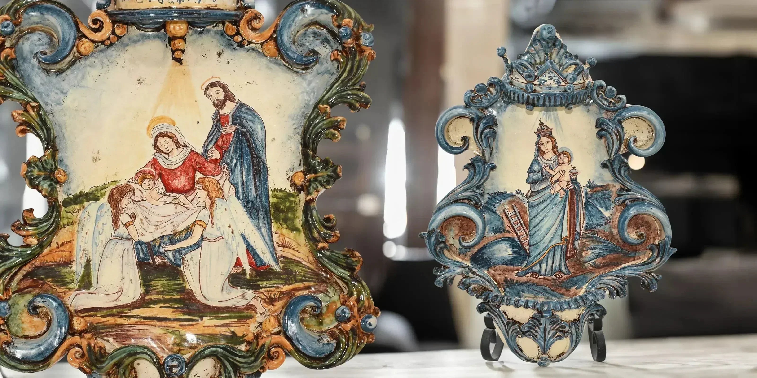 Acquasantiere in ceramica di Caltagirone Sofia, decorazioni sacre, ceramiche caltagirone fatti a mano