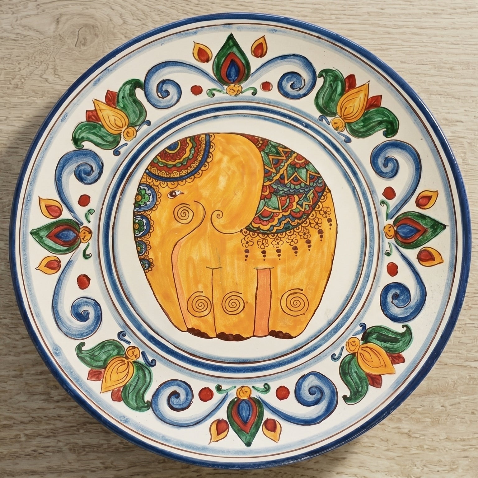 Sicilian Ceramic Elephant Ø 35 cm / Ø 13.8" – Caltagirone Ceramic – Sicilian artisan tradition