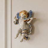 Musician Angel Ceramic with Violin, Blue and Orange – Caltagirone Ceramic – Sicilian artisan tradition