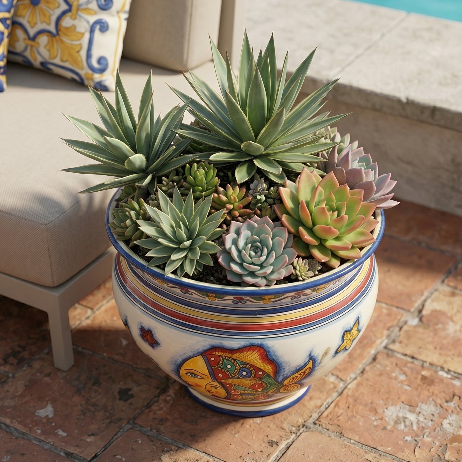 Italian Decorative Cachepot – Italian ceramic from Caltagirone, Sicily