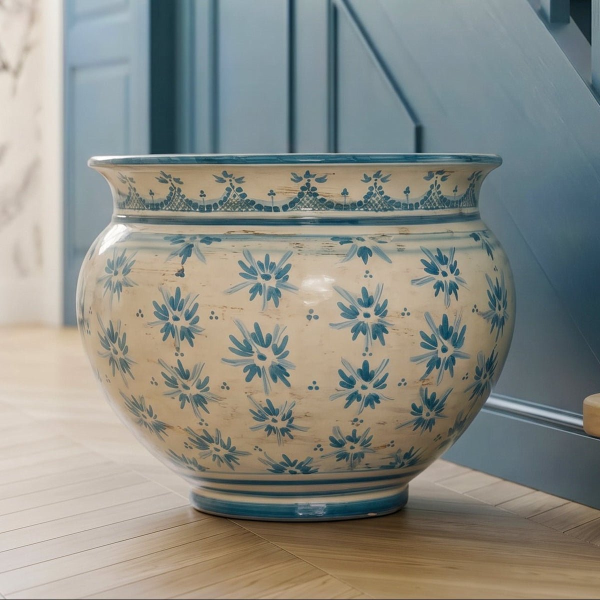 Cache-pot de Caltagirone, Ligne Stars, Mono Bleu – Céramique Italienne de Caltagirone, Sicile