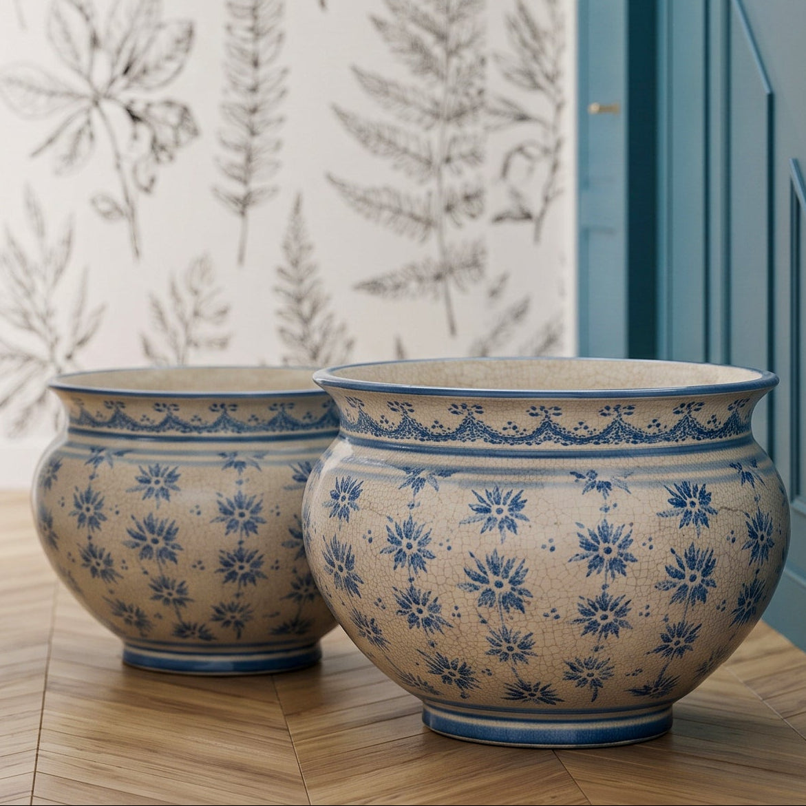 Cache-pot de Caltagirone, Ligne Stars, Mono Bleu – Céramique Italienne de Caltagirone, Sicile