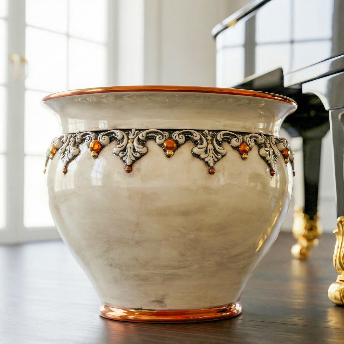Cache-pot Ø 20/50 cm, Plastico Sofia, Nacre, Or et Lustres – Majolique Sicilienne de Caltagirone