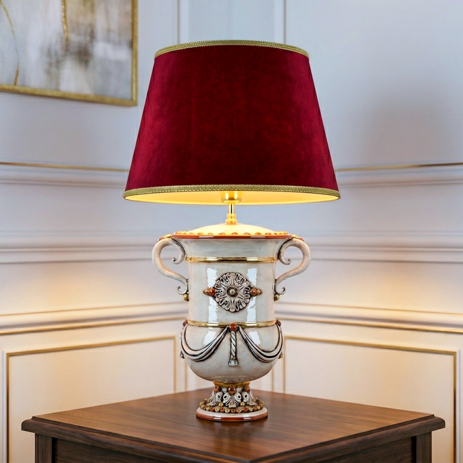 Lampe en Ceramique Italienne H 31 cm - Madreperla Or e Lustri | Ceramique italienne de Caltagirone, Sicile