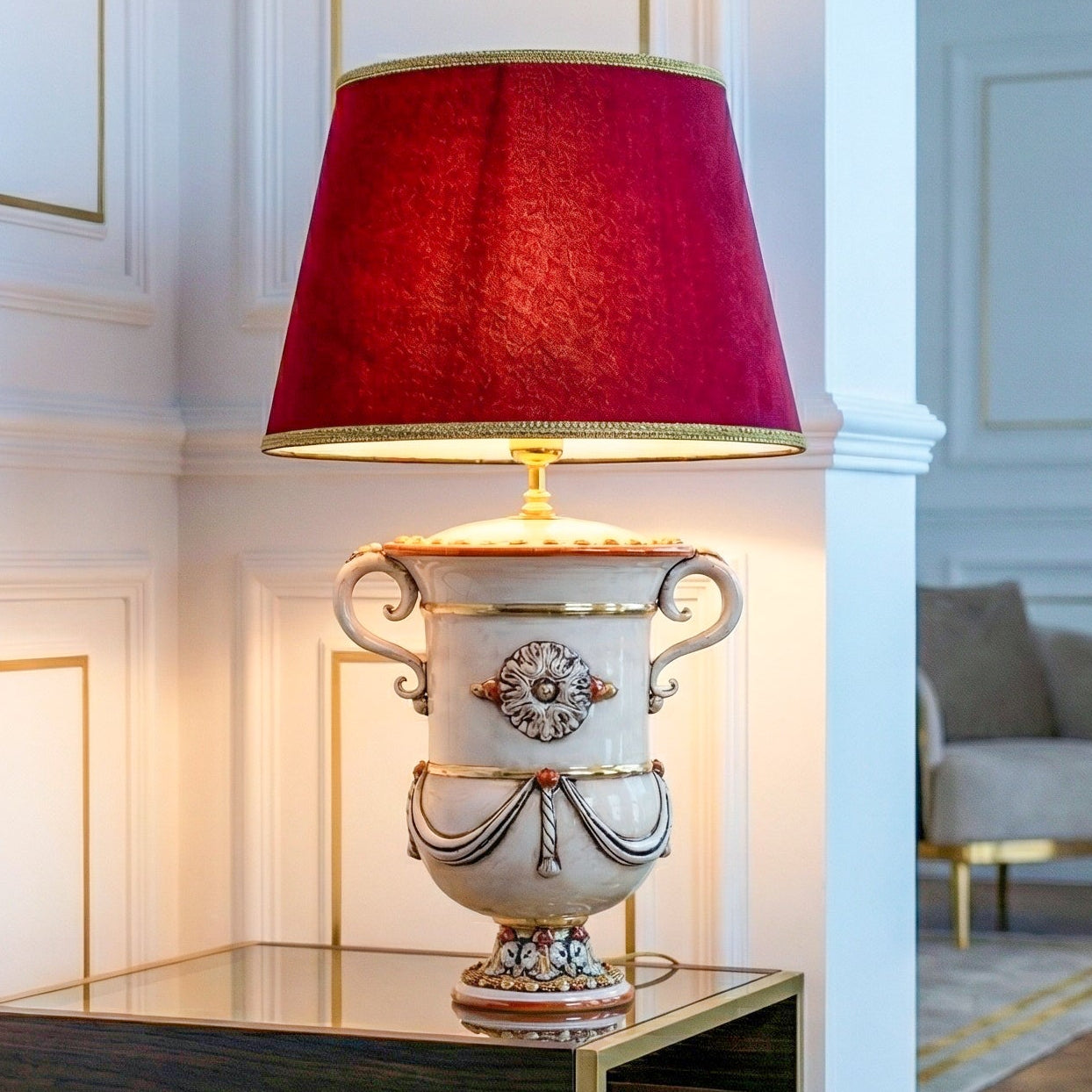 Lampe en Ceramique Italienne H 31 cm - Madreperla Or e Lustri | Ceramique italienne de Caltagirone, Sicile
