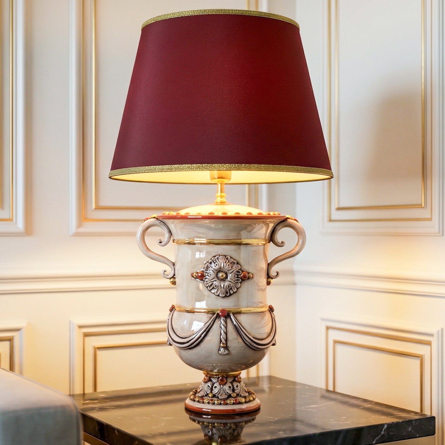 Lampe en Ceramique Italienne H 31 cm - Madreperla Or e Lustri | Ceramique italienne de Caltagirone, Sicile