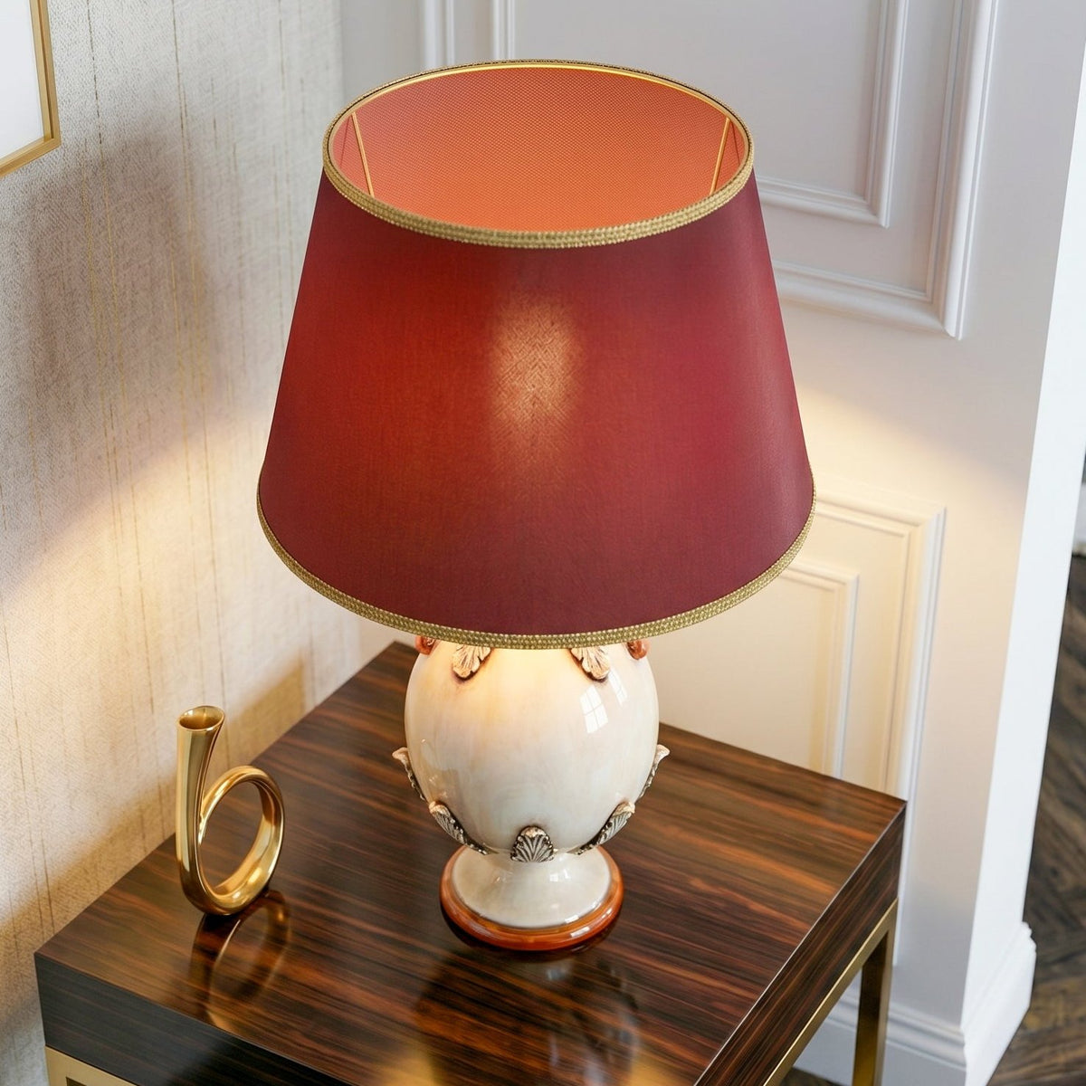 Lume a Uovo in Ceramica di Caltagirone h 25 cm - Plastico Sofia, Madreperla Oro e Lustri