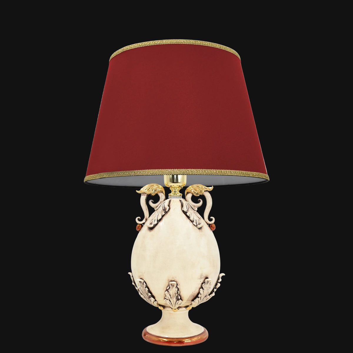 Lume a Uovo in Ceramica di Caltagirone h 25 cm - Plastico Sofia, Madreperla Oro e Lustri