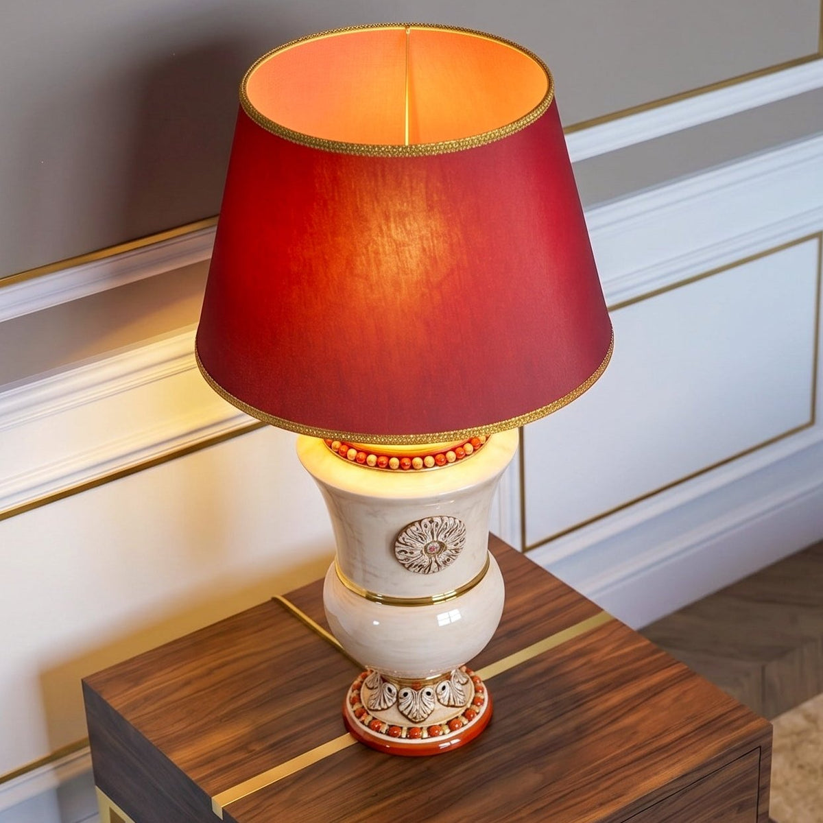 Lume a Calice in Ceramica di Caltagirone h 35 cm - Madreperla Oro e Lustri