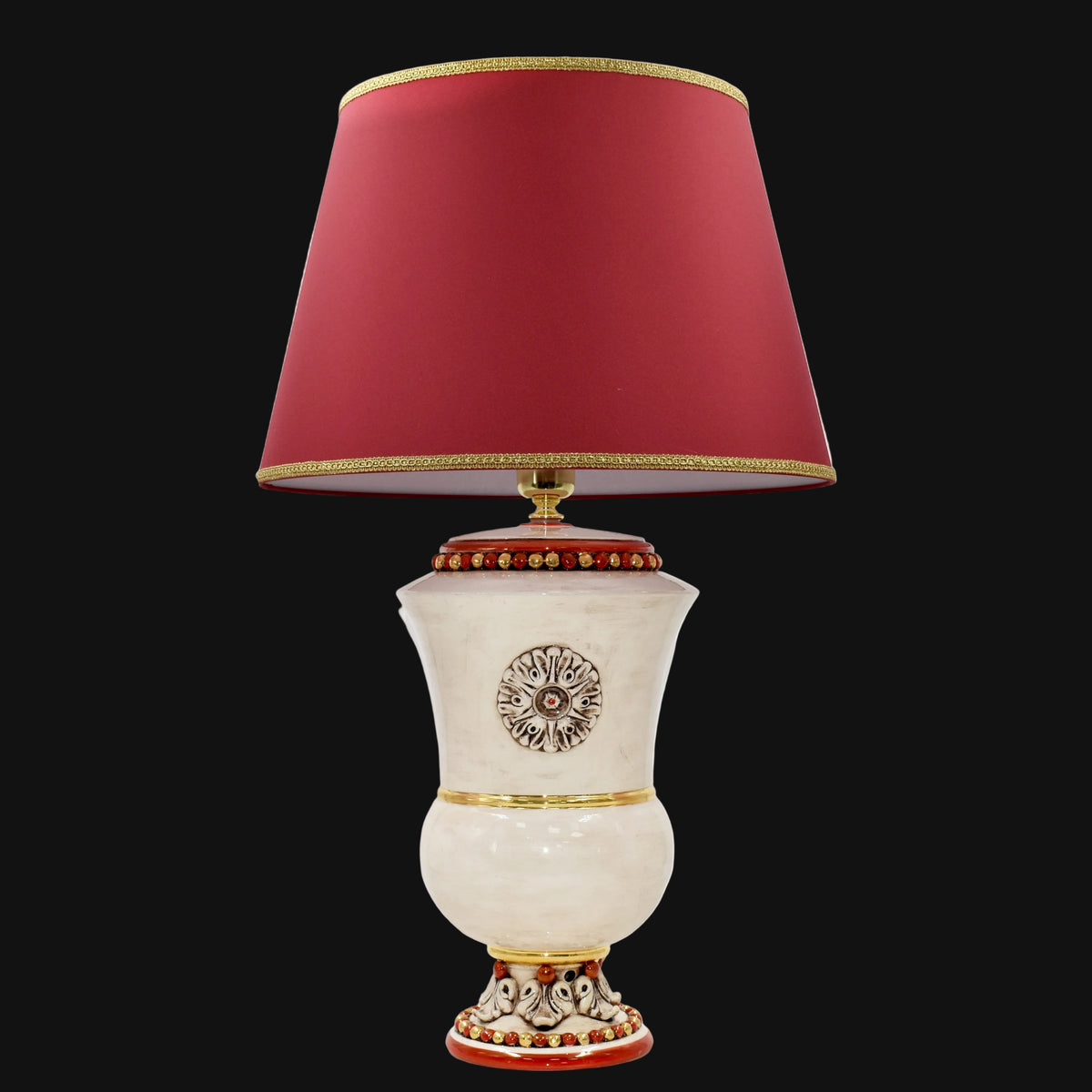 Lume a Calice in Ceramica di Caltagirone h 35 cm - Madreperla Oro e Lustri