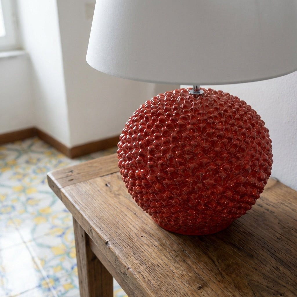 Lámpara Cerámica Siciliana, Rojo Fuego – Cerámica Caltagirone – tradición de lámparas italianas