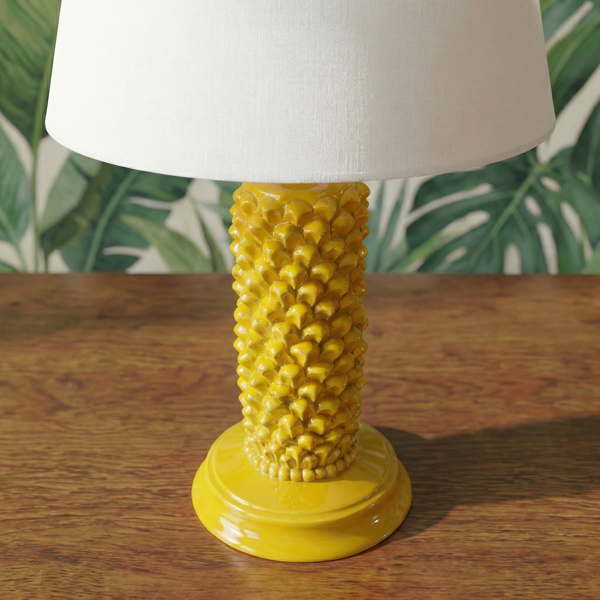Sicilian Pine Cone Lamp H 60 cm / 23.6", Mustard – Italian ceramic from Caltagirone, Sicily