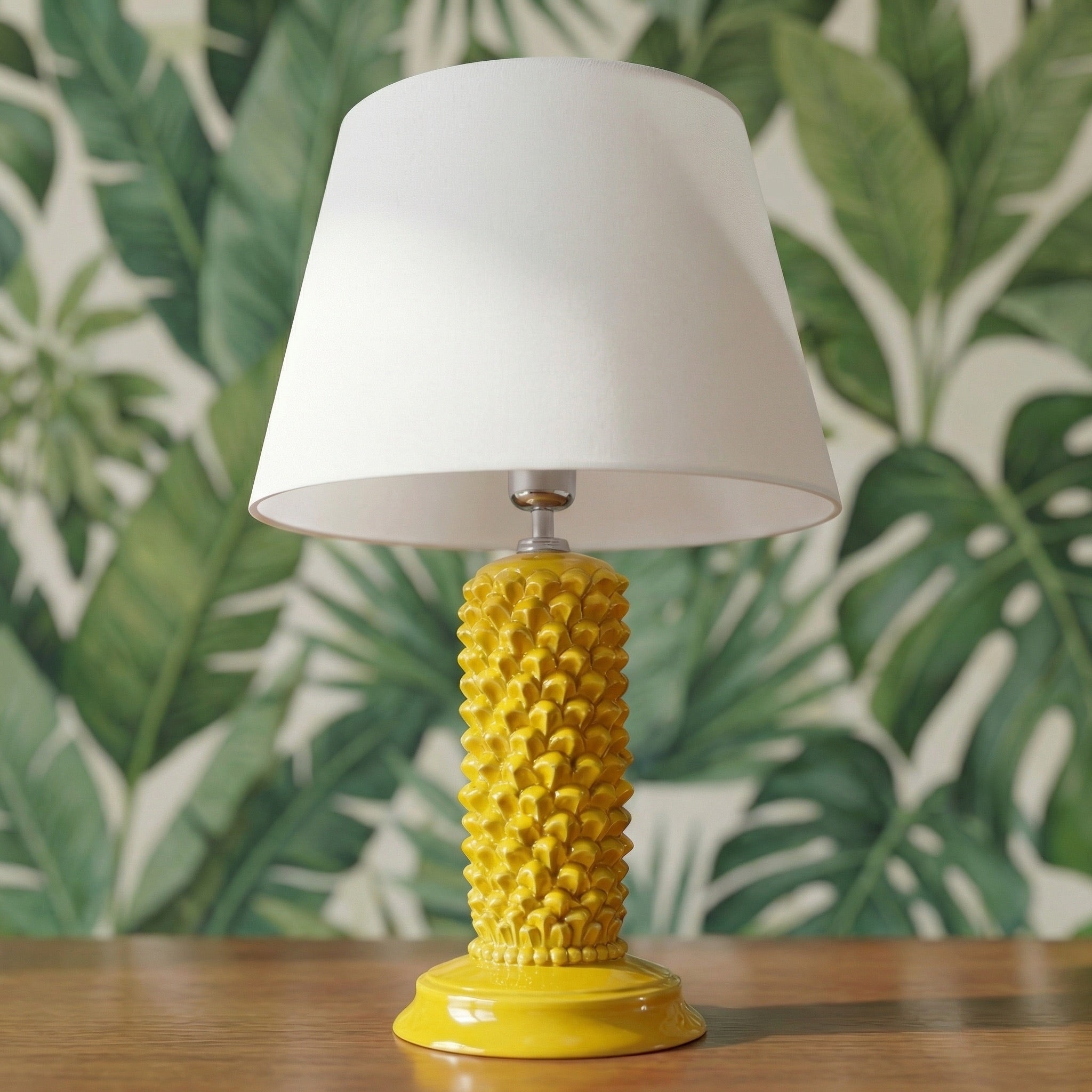 Ornamental pine light mustard in ceramics of Caltagirone - Artistic ceramics Sofia