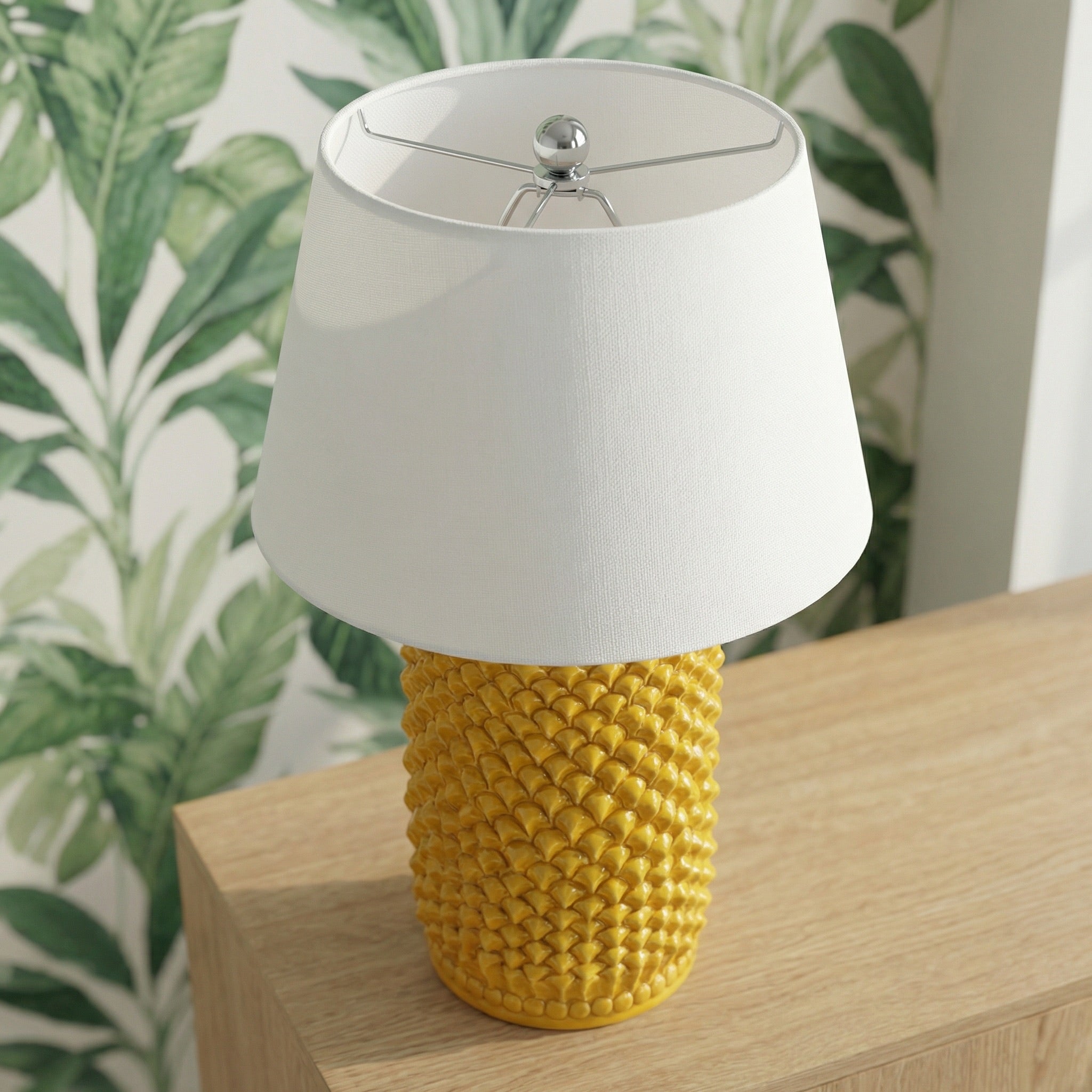 Sicilian Pine Cone Lamp H 60 cm / 23.6", Mustard – Italian ceramic from Caltagirone, Sicily