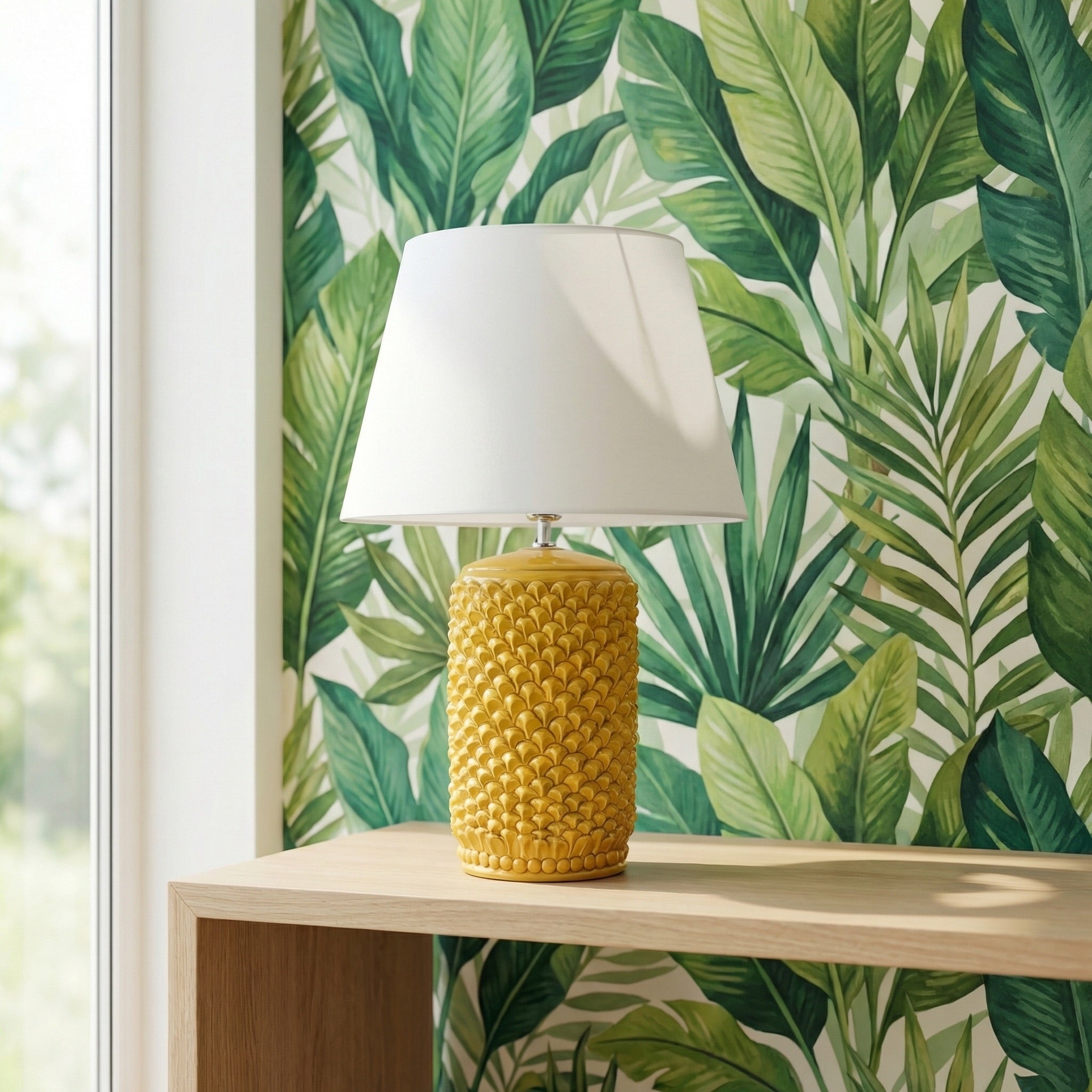 Ornamental pine light mustard in ceramics of Caltagirone - Artistic ceramics Sofia