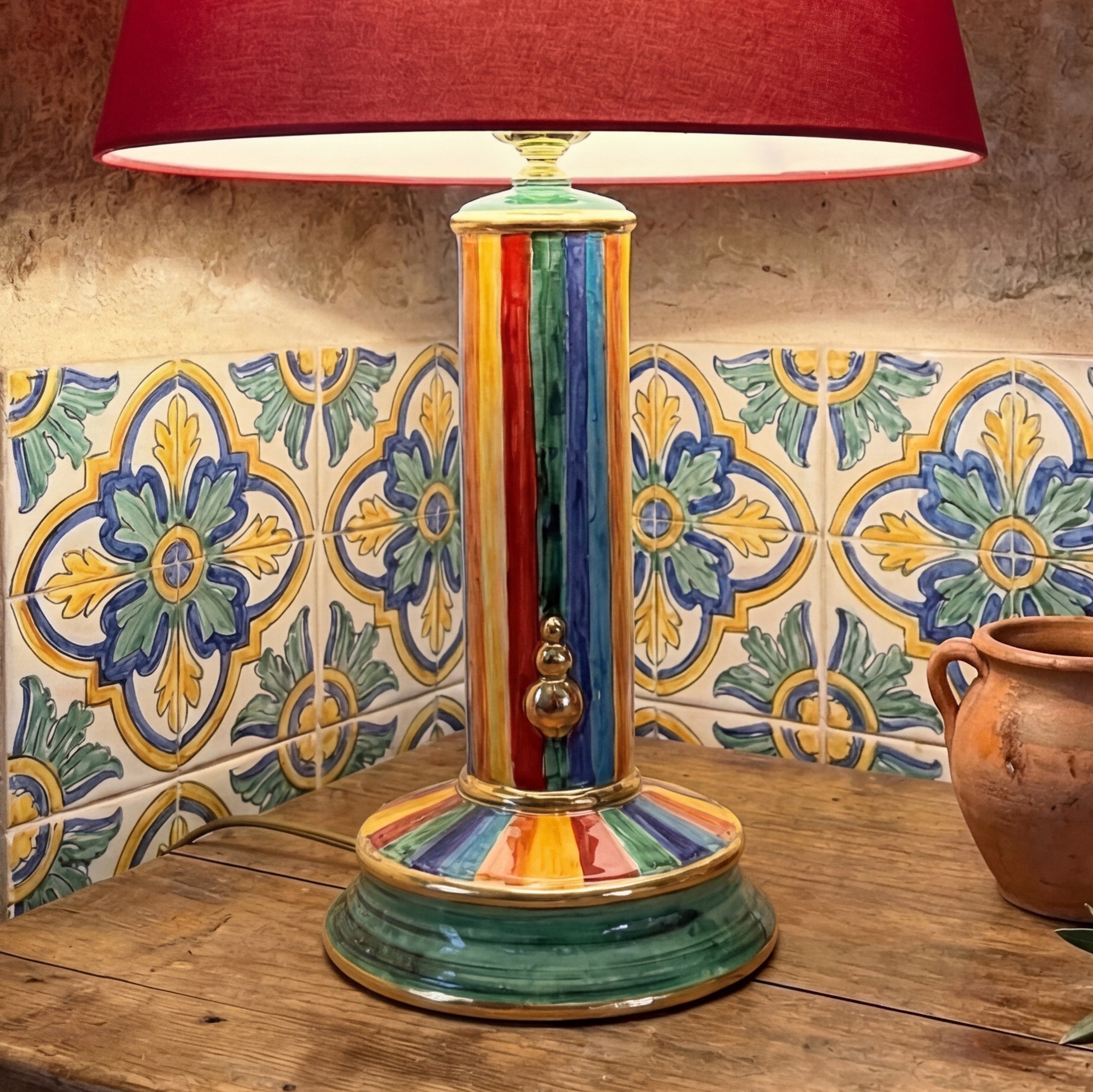 Ornamental pine light mustard in ceramics of Caltagirone - Artistic ceramics Sofia