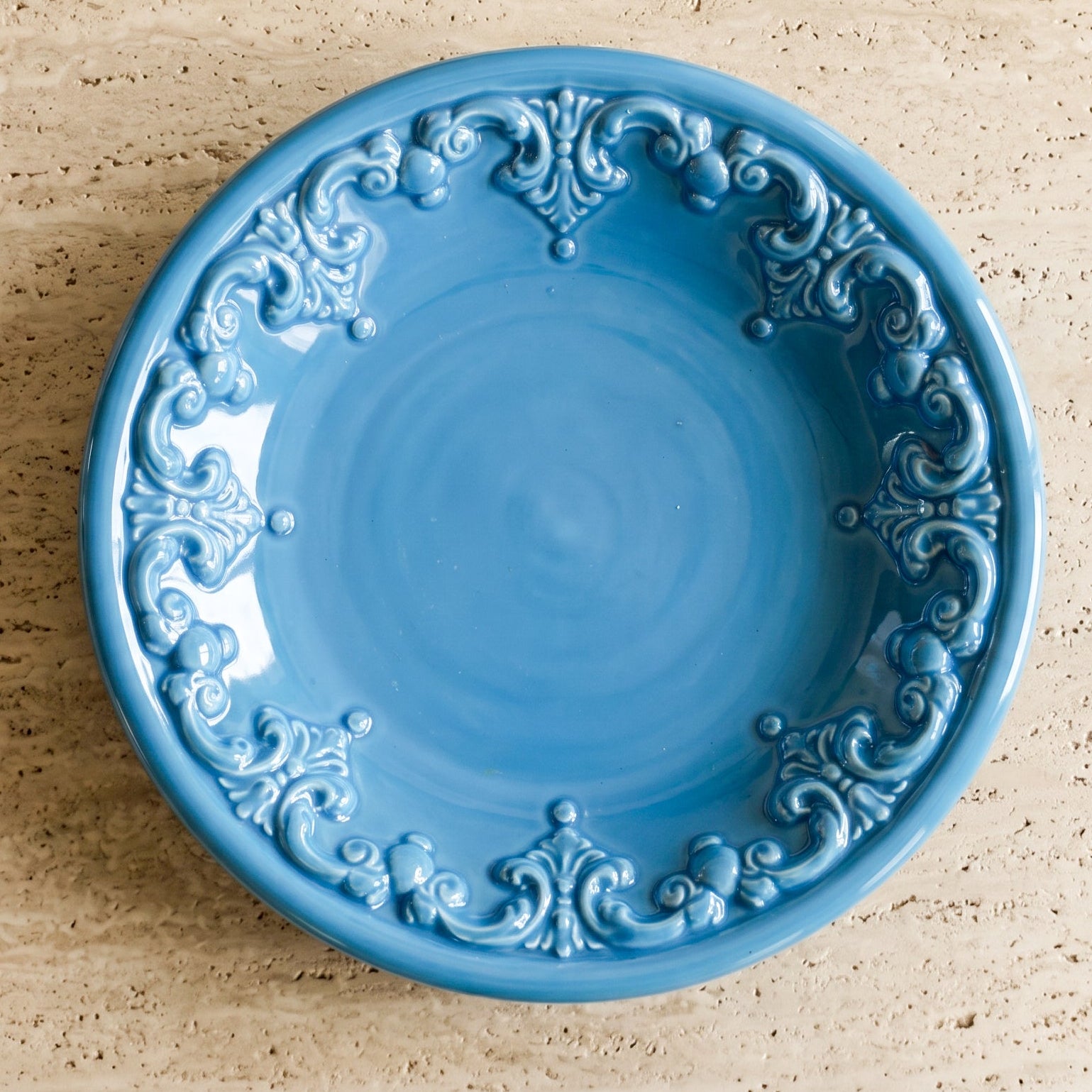 Sicilian Catch-All Dish Ø 30 cm / Ø 11.8", Plastico Sofia, Turquoise – Italian ceramic from Caltagirone, Sicily