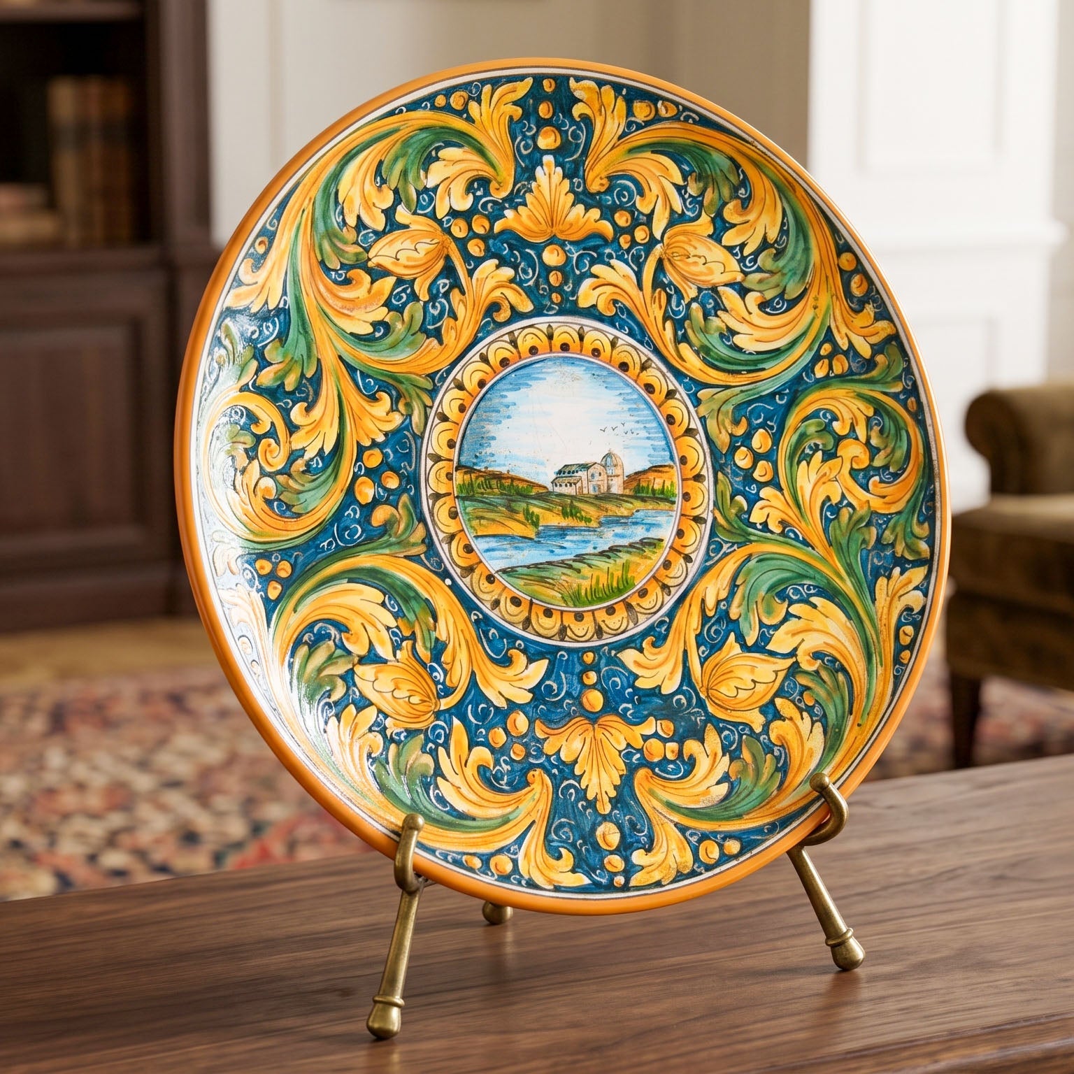 Assiette Artisanale de Caltagirone - Paesaggio, Ornato Calatino | Ceramique italienne de Caltagirone, Sicile