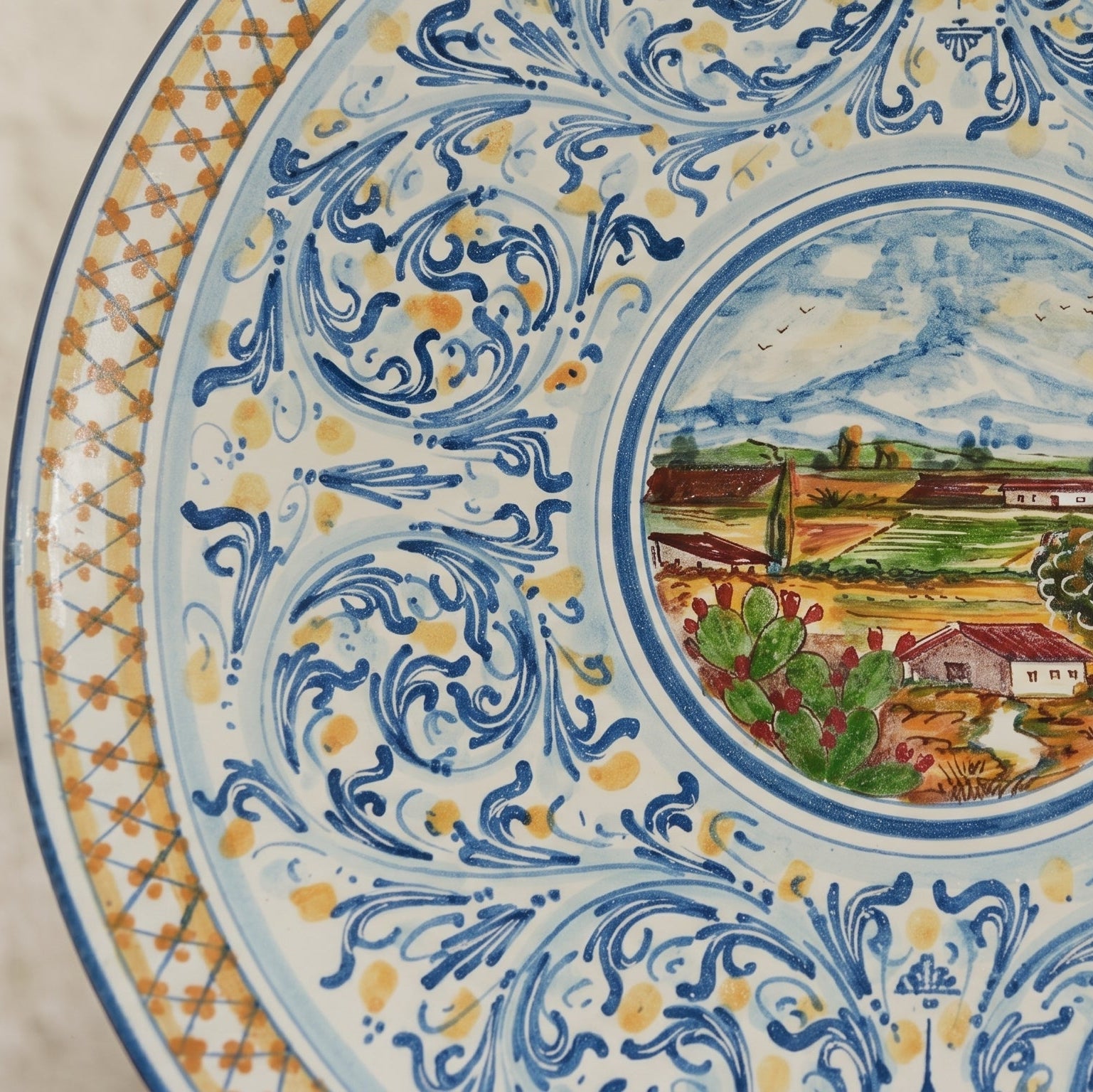 Assiette Sicilienne en Ceramique - Bleu et Orange, Serie d'Arte | Ceramique Caltagirone - artisanat sicilien