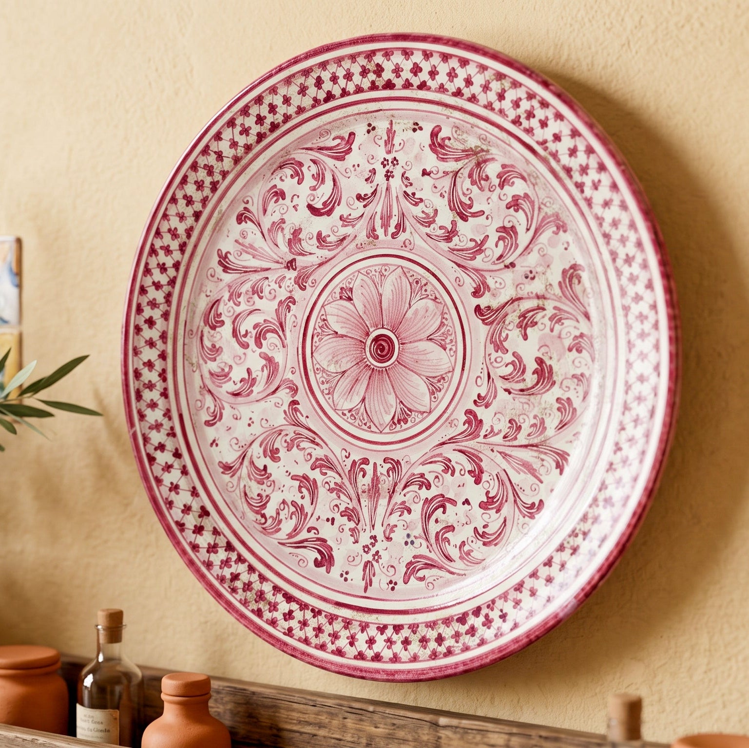 Assiette Decorative en Ceramique Italienne - Mono Bordeaux, Serie d'Arte | Ceramique Caltagirone - artisanat sicilien