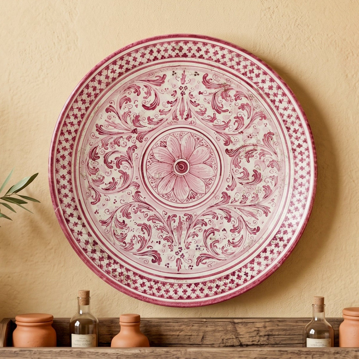 Assiette Decorative en Ceramique Italienne - Mono Bordeaux, Serie d'Arte | Ceramique Caltagirone - artisanat sicilien