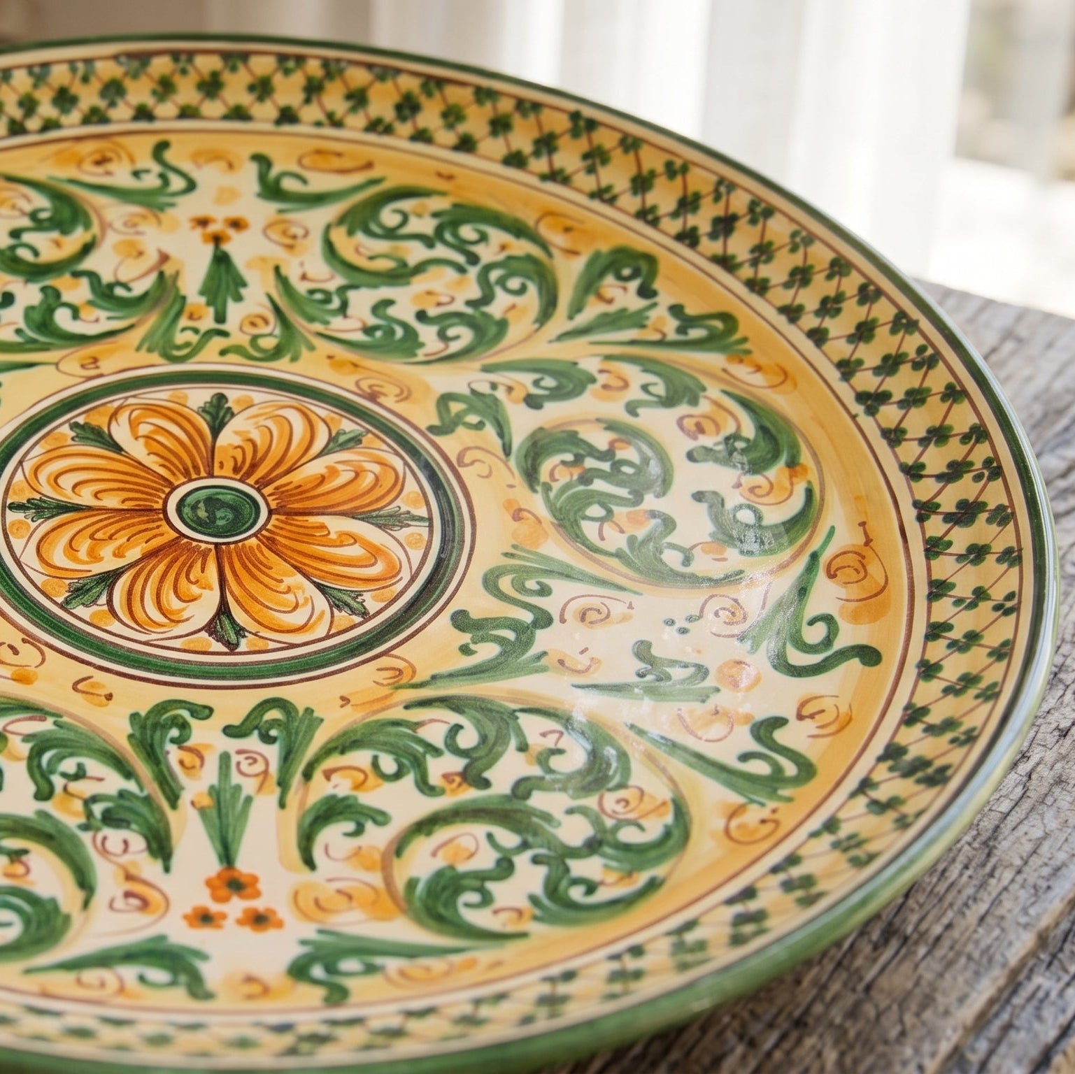 Assiette Decorative en Ceramique Italienne - Vert et Orange, Serie d'Arte | Ceramique italienne de Caltagirone, Sicile