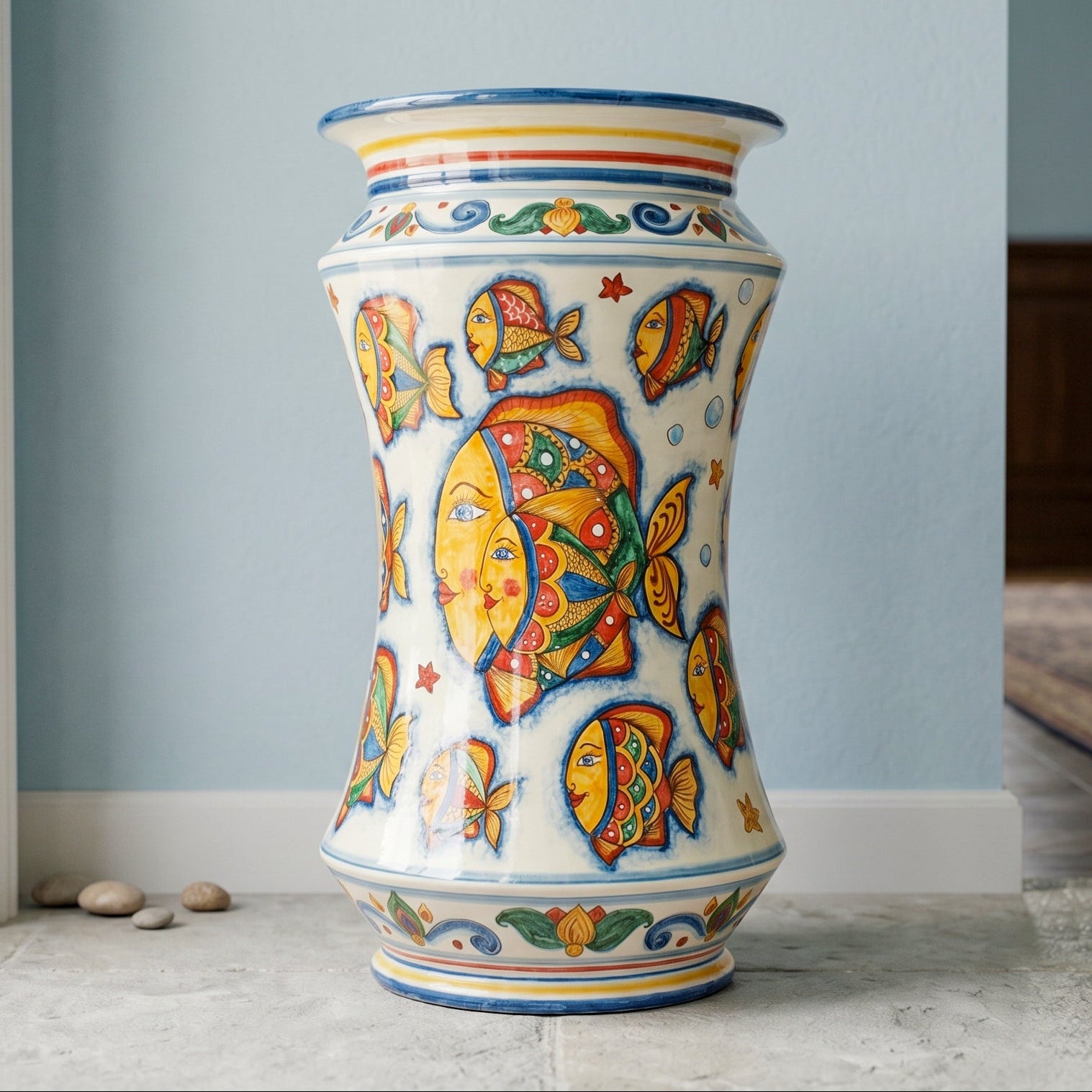 Albarello Umbrella Stand H 50 cm / 19.7" – Caltagirone Ceramic – Sicilian artisan tradition