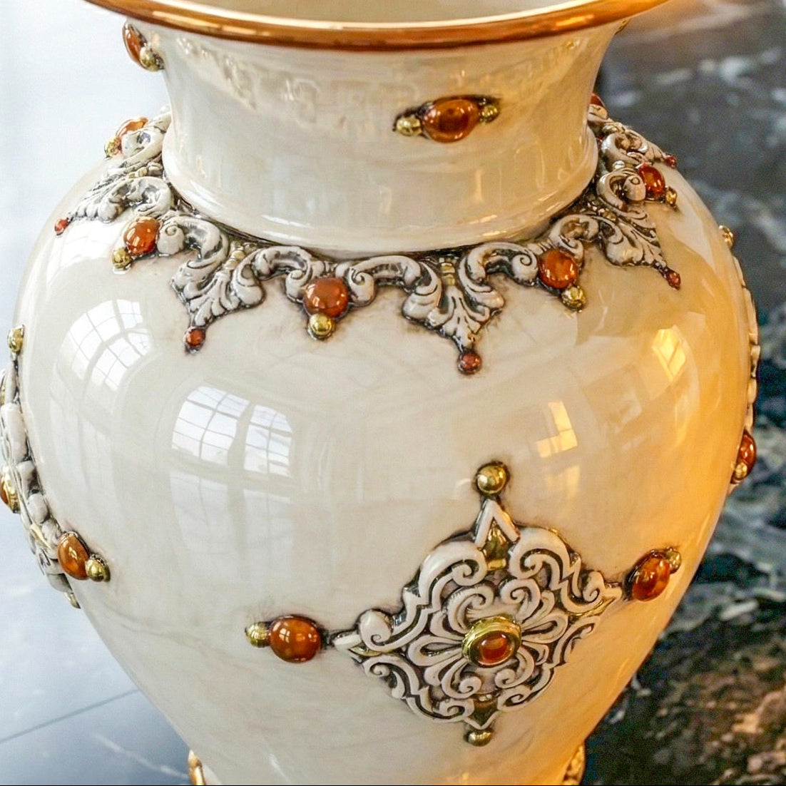 Porte-Parapluies Pansu H 50 cm, Nacre Antiquée, Or et Lustres – Céramique Caltagirone – artisanat sicilien