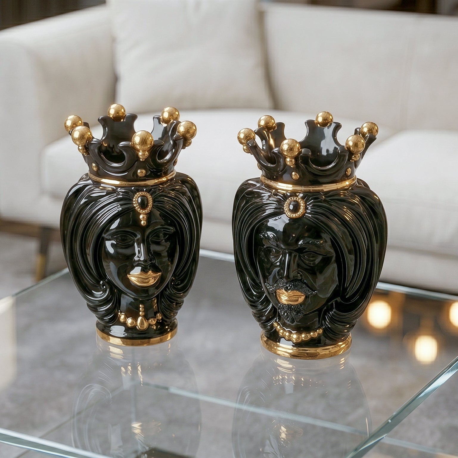 Vase Tête de Maure H 25 cm – Femme, Black And Gold – Testa di Moro de Caltagirone, Sicile