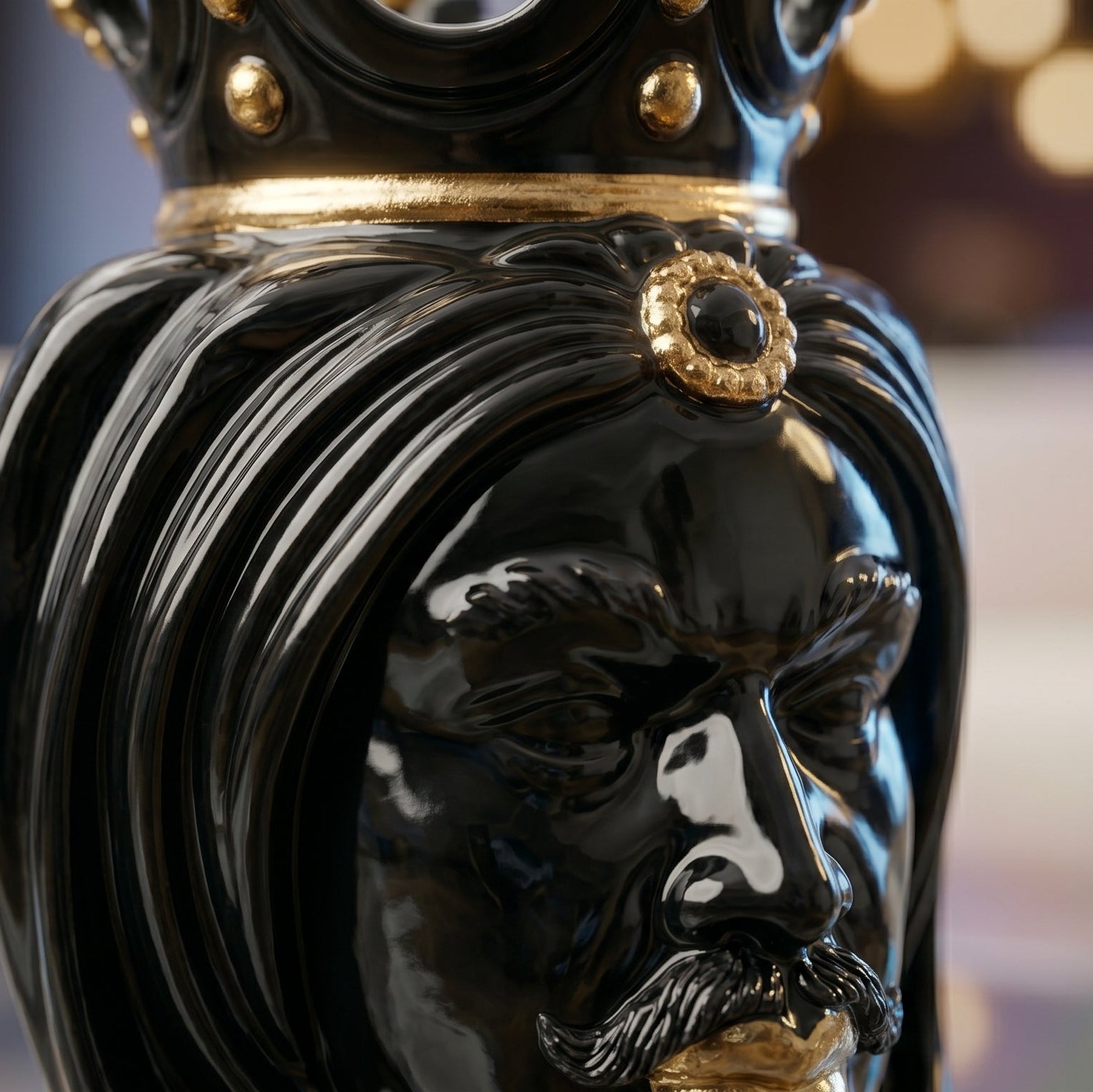 Vase Tête de Maure H 25 cm – Femme, Black And Gold – Testa di Moro de Caltagirone, Sicile