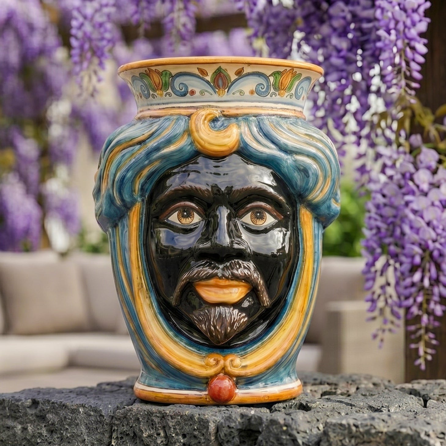 Testa di Moro Homme sans couronne H 33 cm / 13" en Céramique de Caltagirone — Decoro Sicily