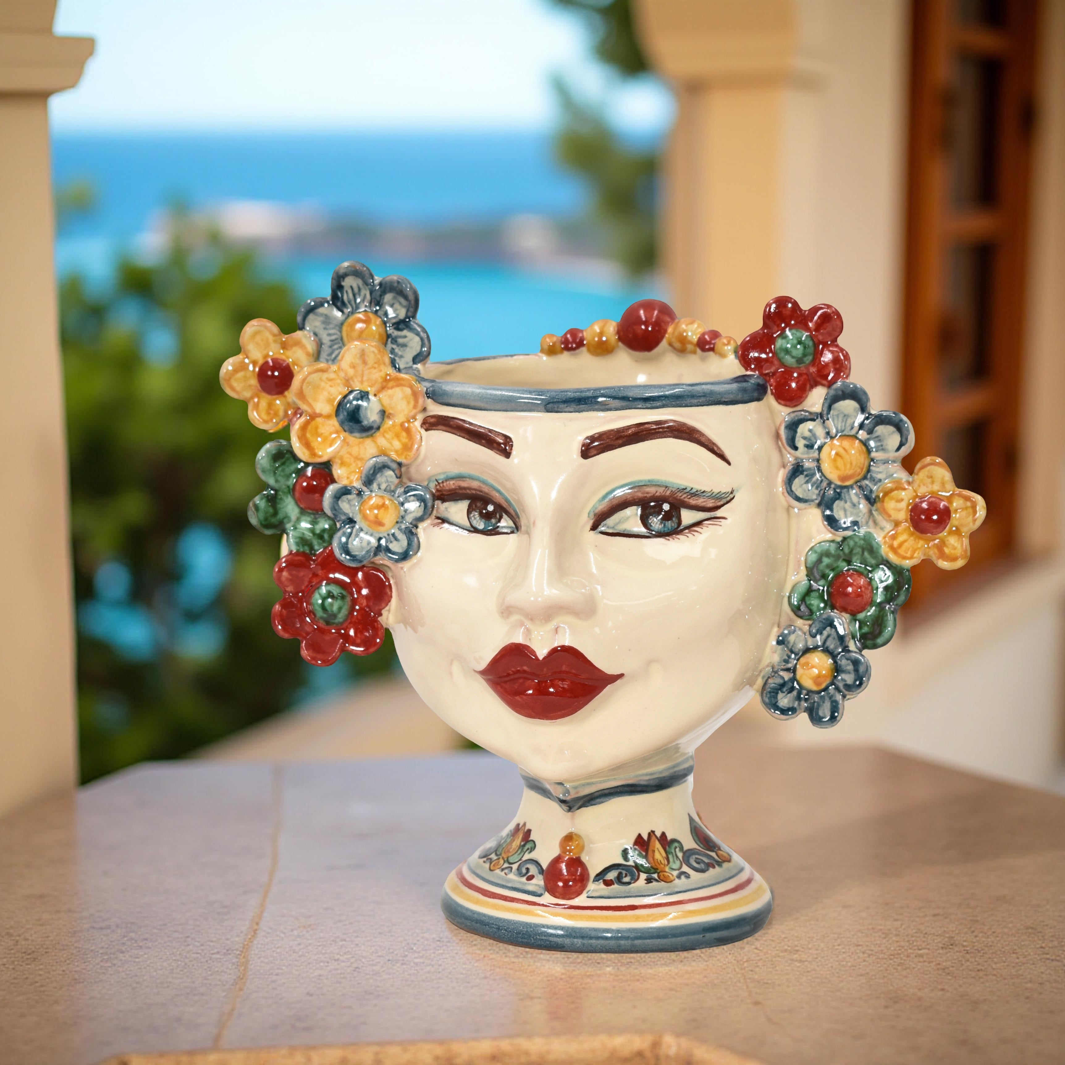 Head h 20 w/flowers w/expression red lips sicily decoration female