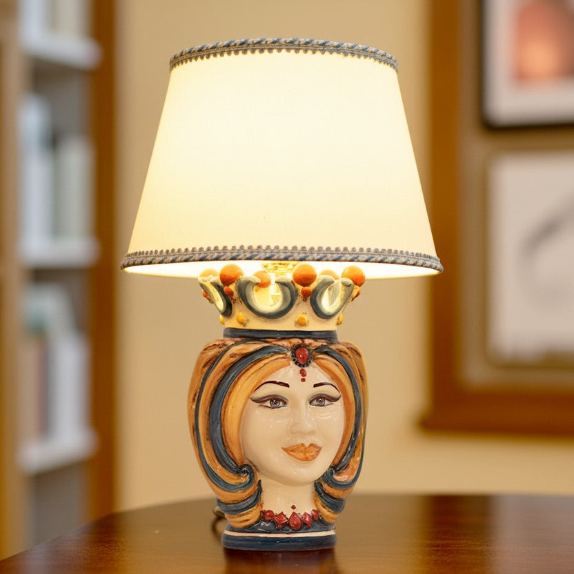 Head h 25 Blue/orange/red turban - Caltagirone Sofia ceramics