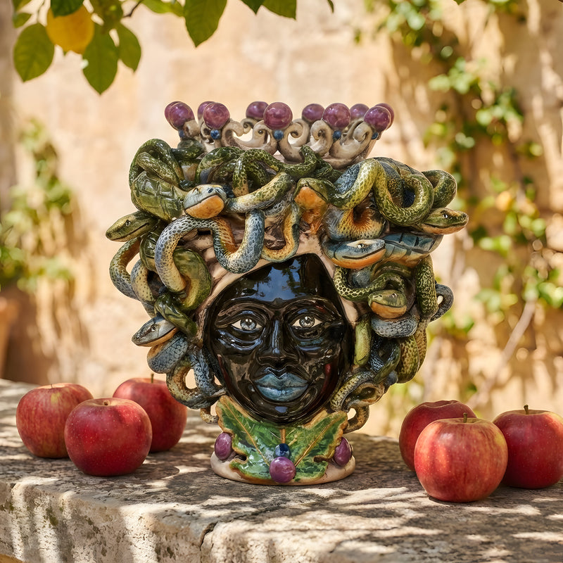 Medusa Head Vase H 20 cm / 7.9", Moro, Wisteria Lustre, Gardens of Eden Line – Testa di Moro from Caltagirone, Sicily