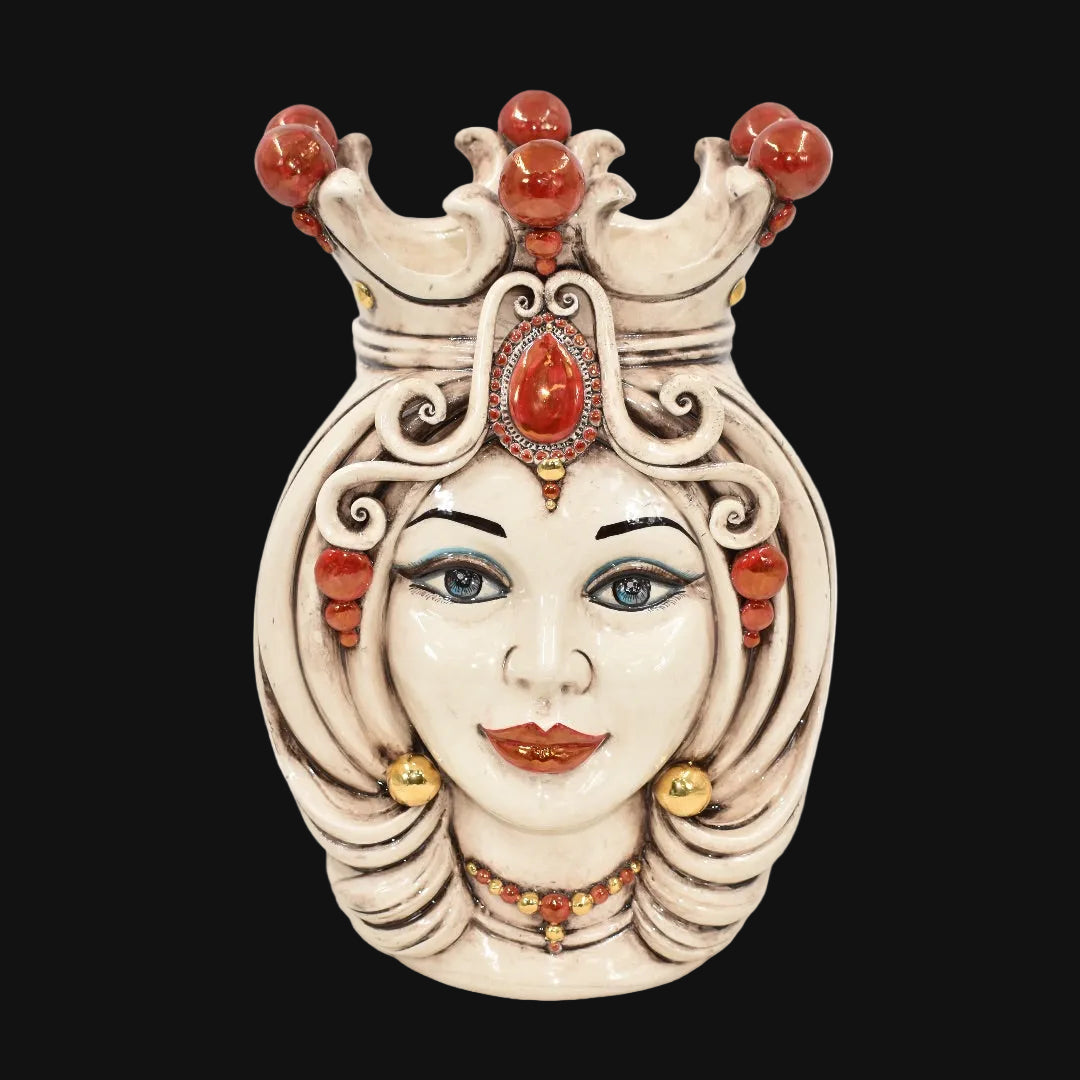 Sicilian Moor's Head H 38 cm / 15", Woman, Antique Mother of Pearl, Gold and Lustres – Testa di Moro from Caltagirone, Sicily