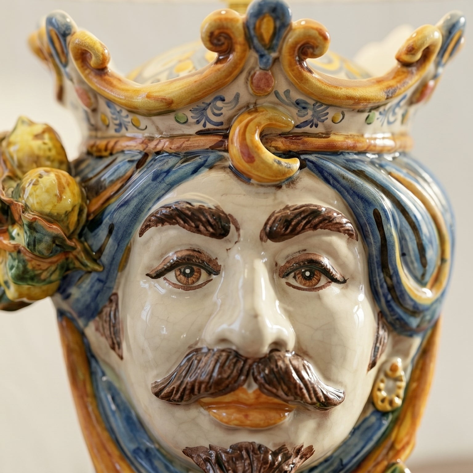 Ceramic Lamp Head with lemons h 55 cm blu/orange female