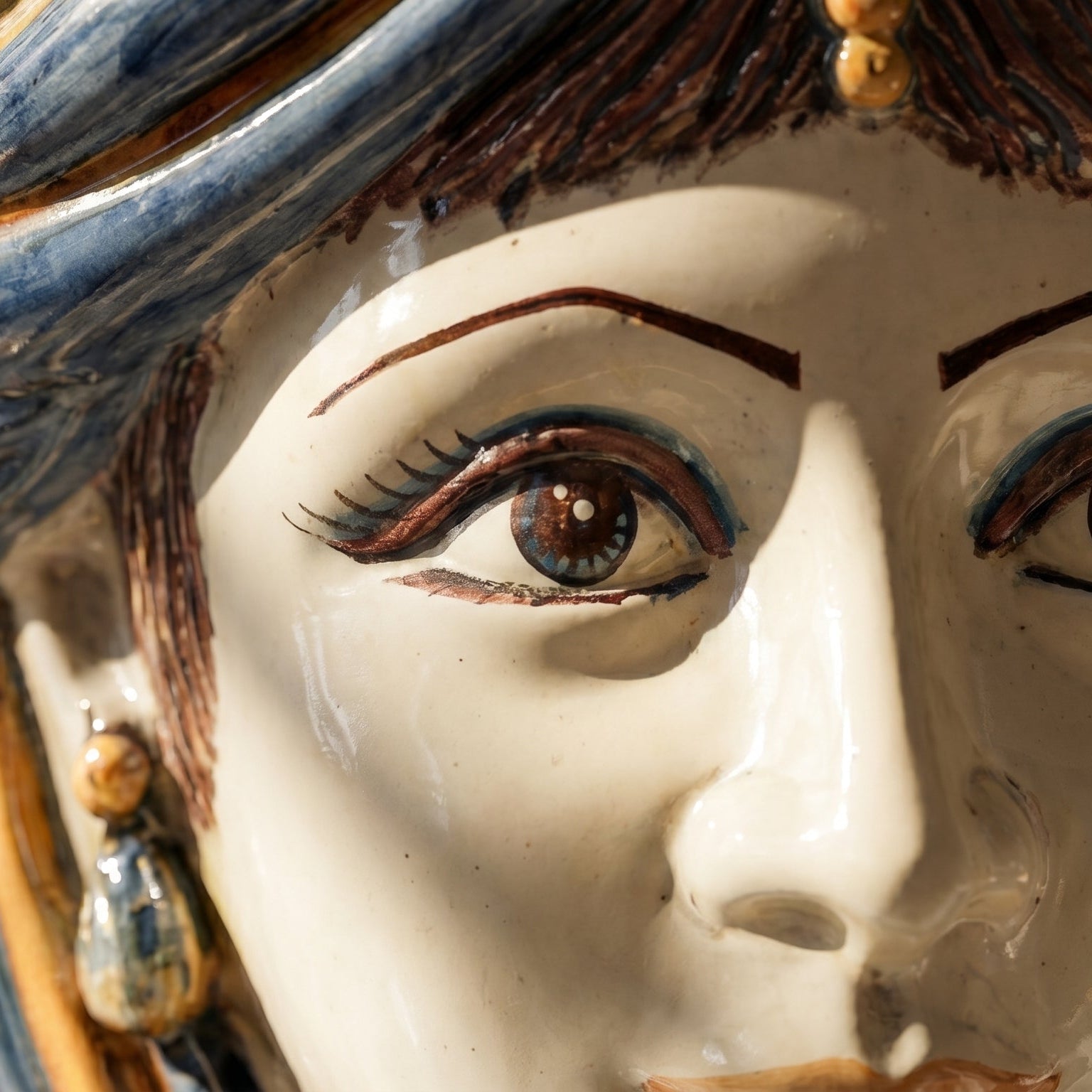 Sicilian Moor's Head H 33 cm / 13", Woman, Blue and Orange – Testa di Moro from Caltagirone, Sicily