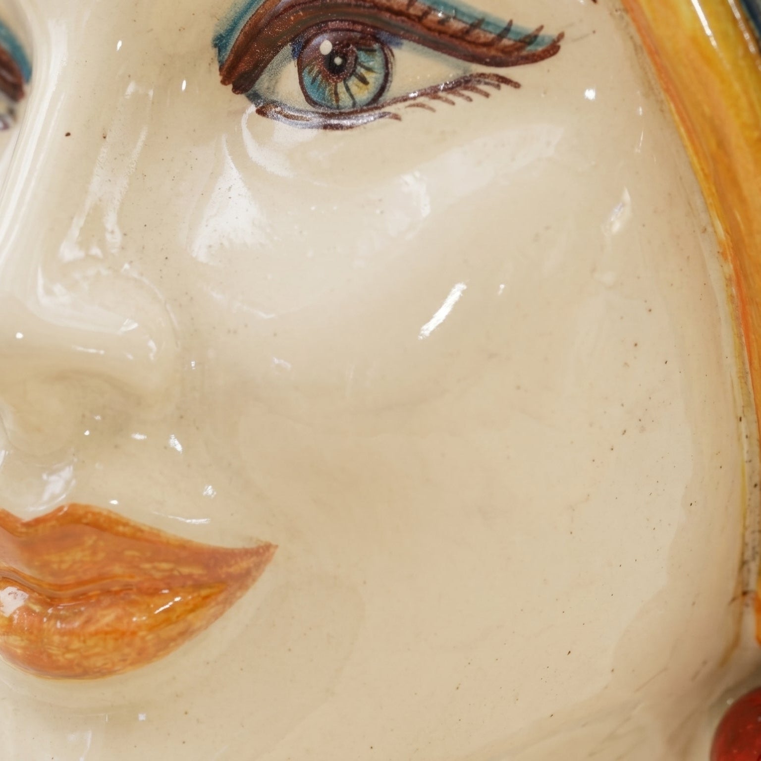 Moor's Head Vase H 30 cm / 11.8", Woman, Blue and Orange – Testa di Moro from Caltagirone, Sicily
