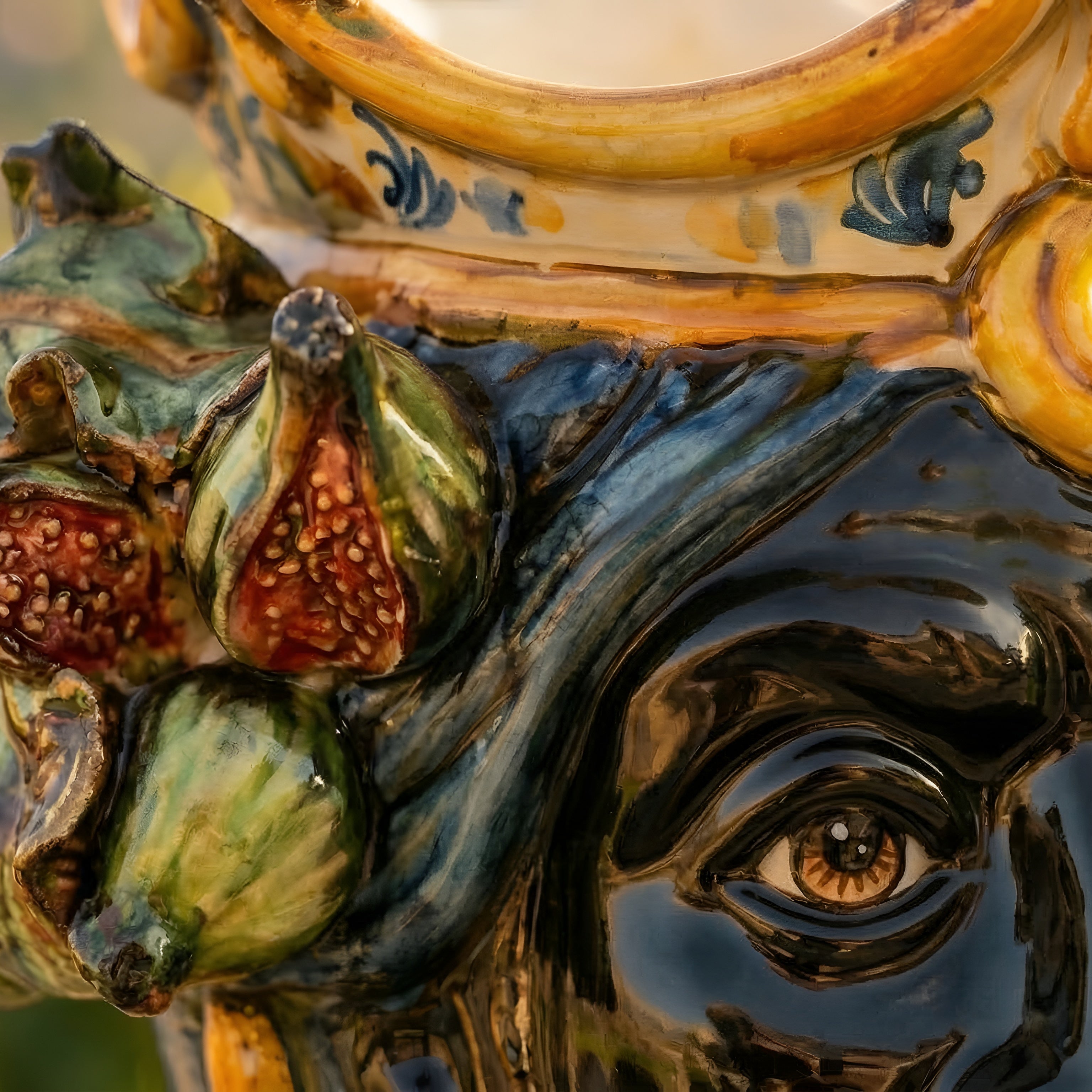 Sicilian Moor's Head with Figs H 25 cm / 9.8", Moro Man, Blue and Orange – Testa di Moro from Caltagirone, Sicily