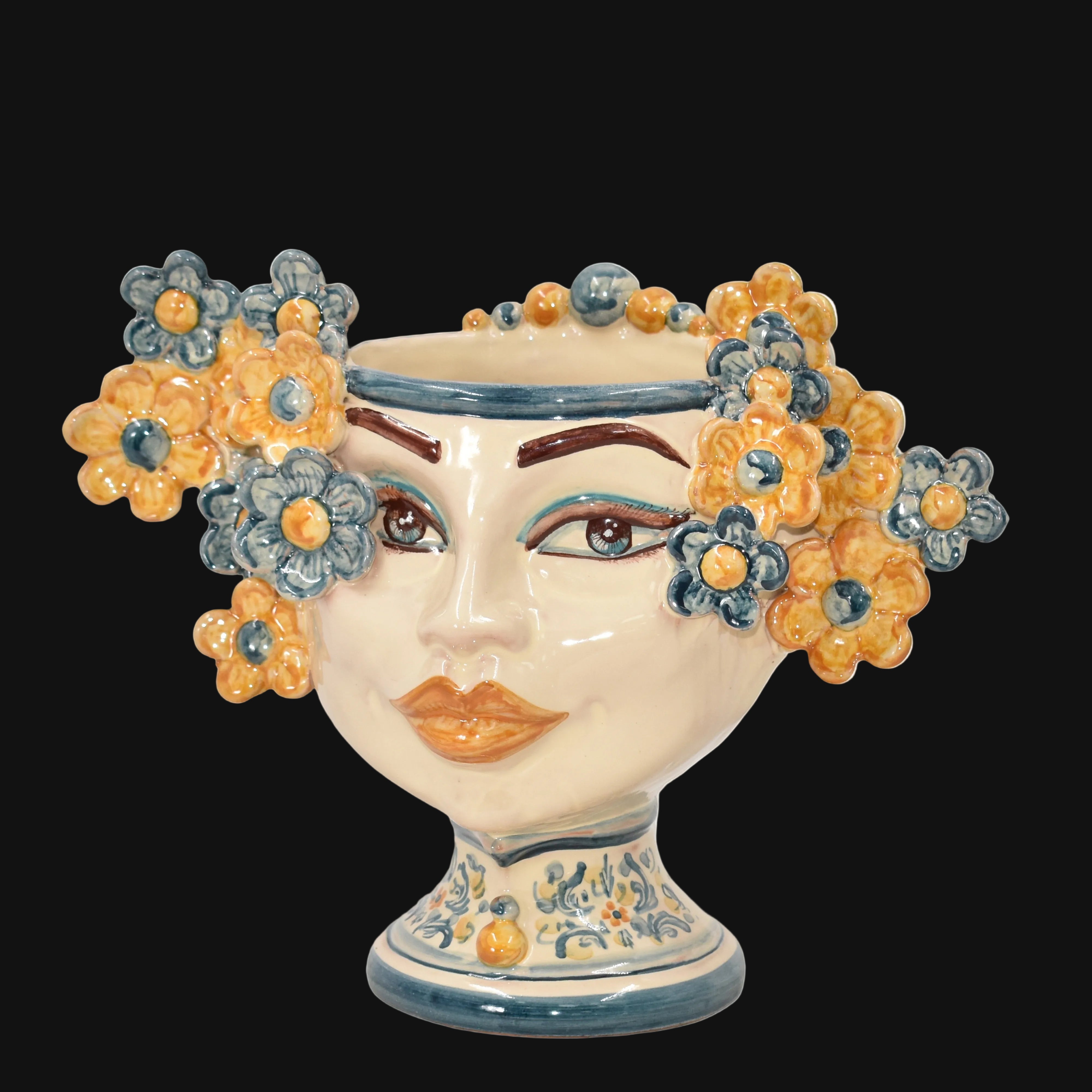 Moor's head h 20 cm Flowers line blue and orange decoration