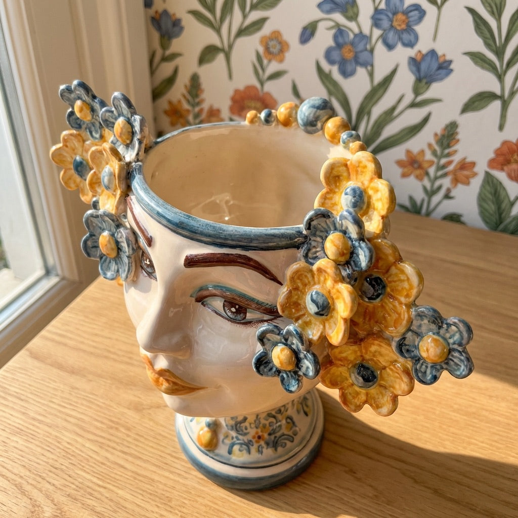 Moor's head h 20 cm Flowers line blue and orange decoration