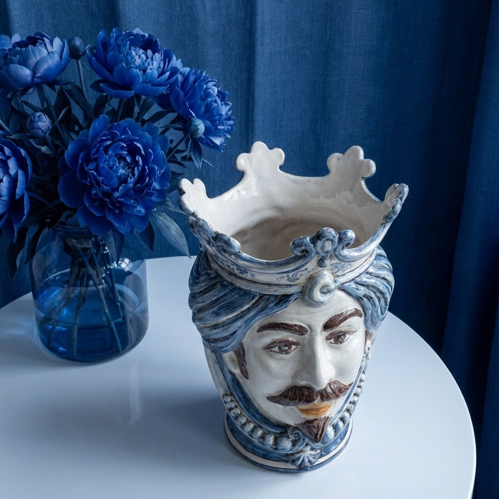 Head h 25 with beads monochrome of blue male