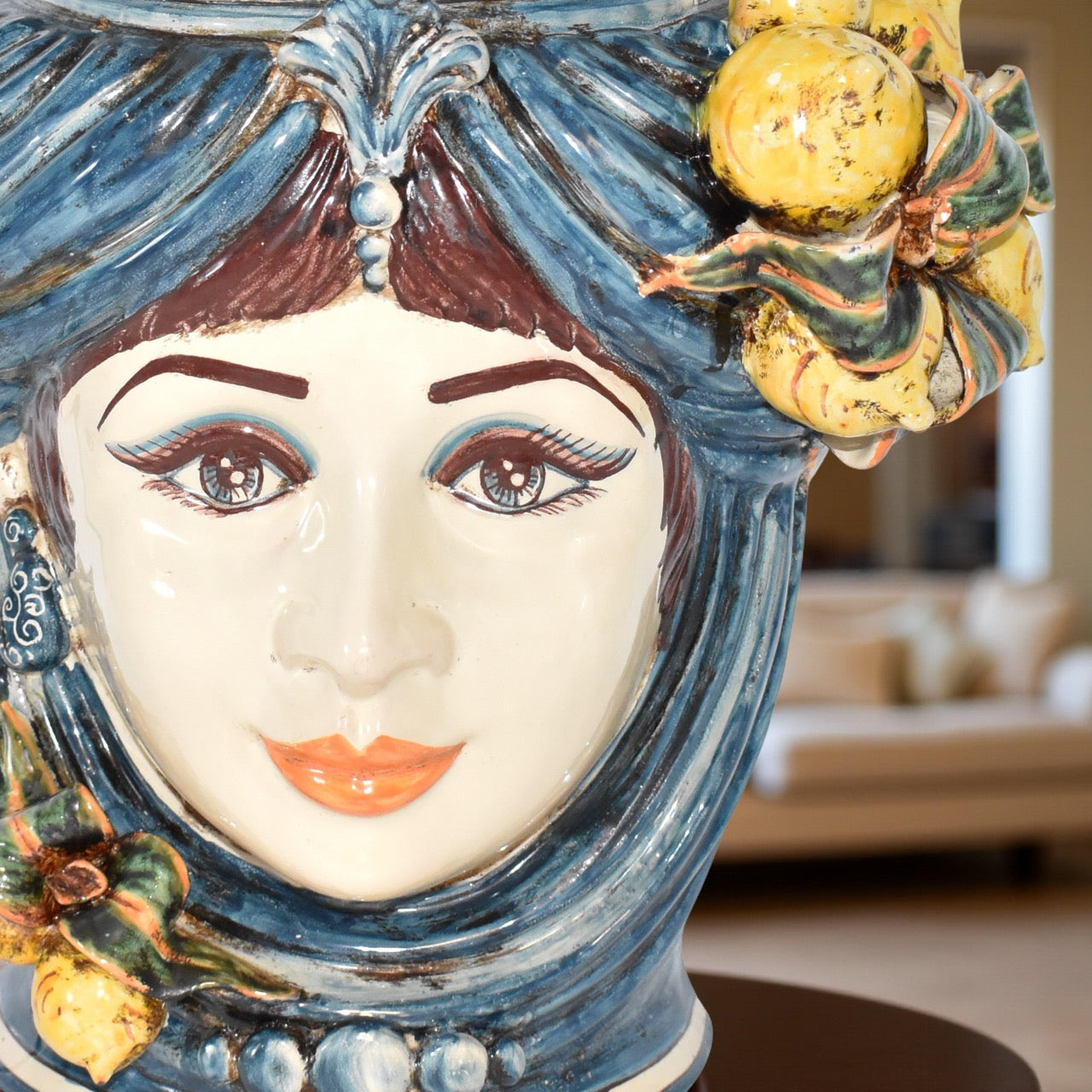 Sicilian ceramic "Moor's head" with sicilian lemons from Caltagirone