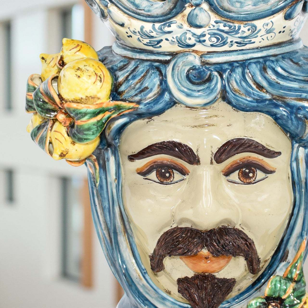 Sicilian ceramic "Moor's head" with sicilian lemons from Caltagirone