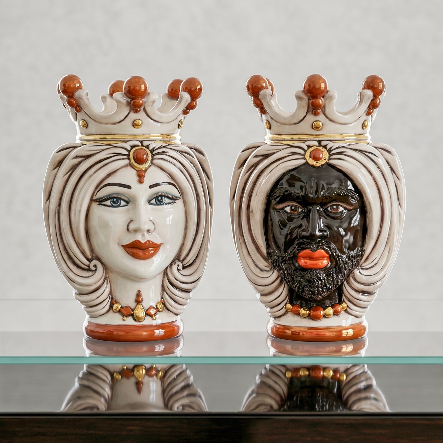 Maurenkopf-Vase mit Turban H 25 cm, Maurischer Mann, Perlmutt – Testa di Moro aus Caltagirone, Sizilien