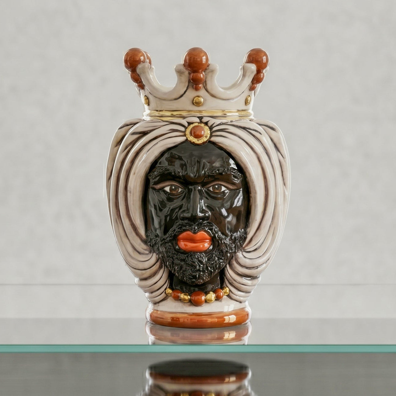 Maurenkopf-Vase mit Turban H 25 cm, Maurischer Mann, Perlmutt – Testa di Moro aus Caltagirone, Sizilien