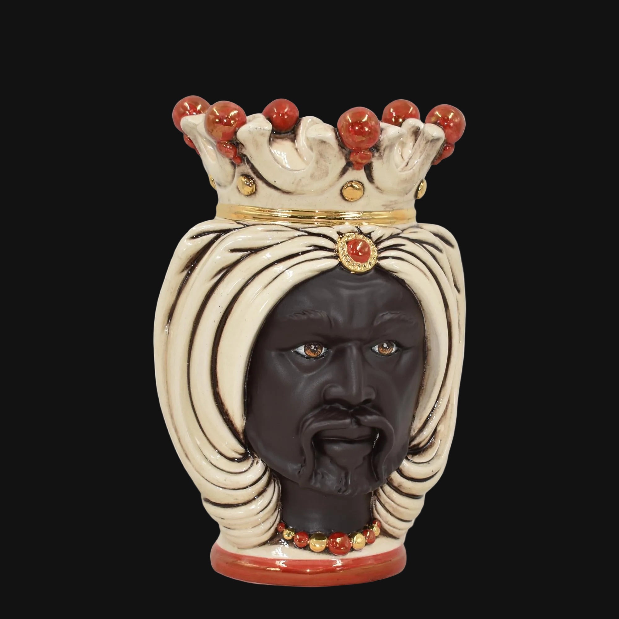 Testa di Moro mit Turban H 25 cm / 9¾" — Moro-Mann, Antikes Perlmutt & Gold | Sizilianische Keramik