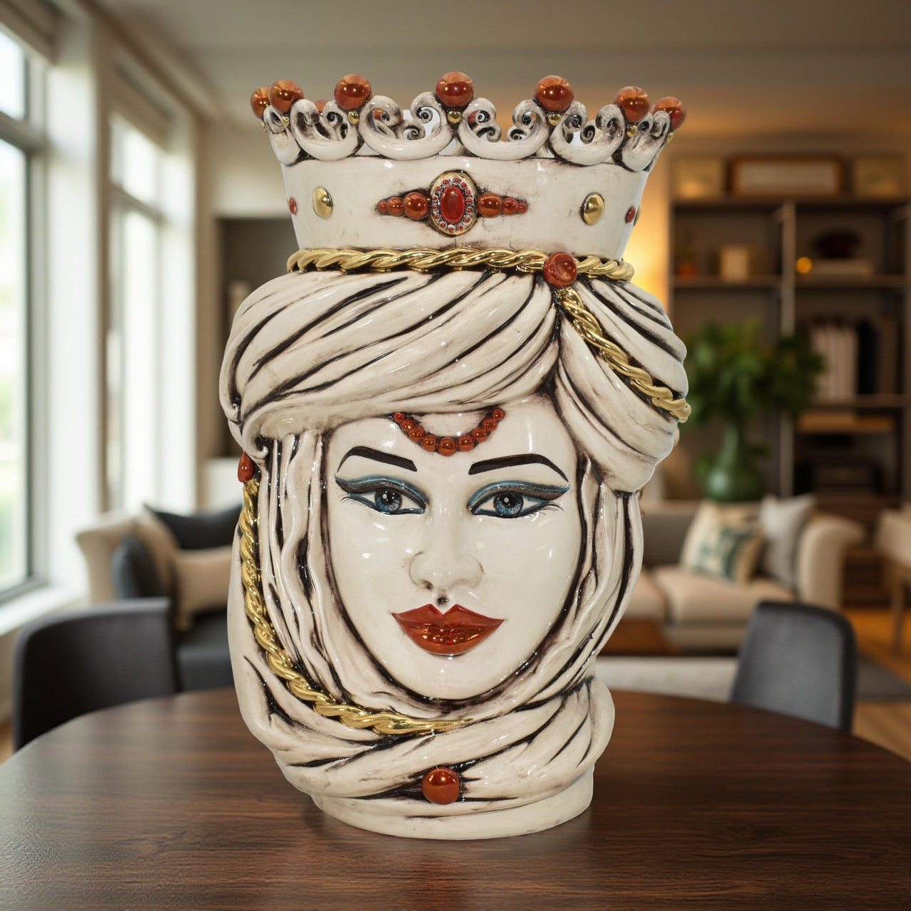 Moor's Head h 48 madreperla with gold Woman - Modern Moorish heads Sofia Ceramiche