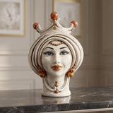 Tête de Maure Sicilienne aux Perles H 30 cm – Femme, Nacre Antique Or et Lustres – Testa di Moro de Caltagirone, Sicile