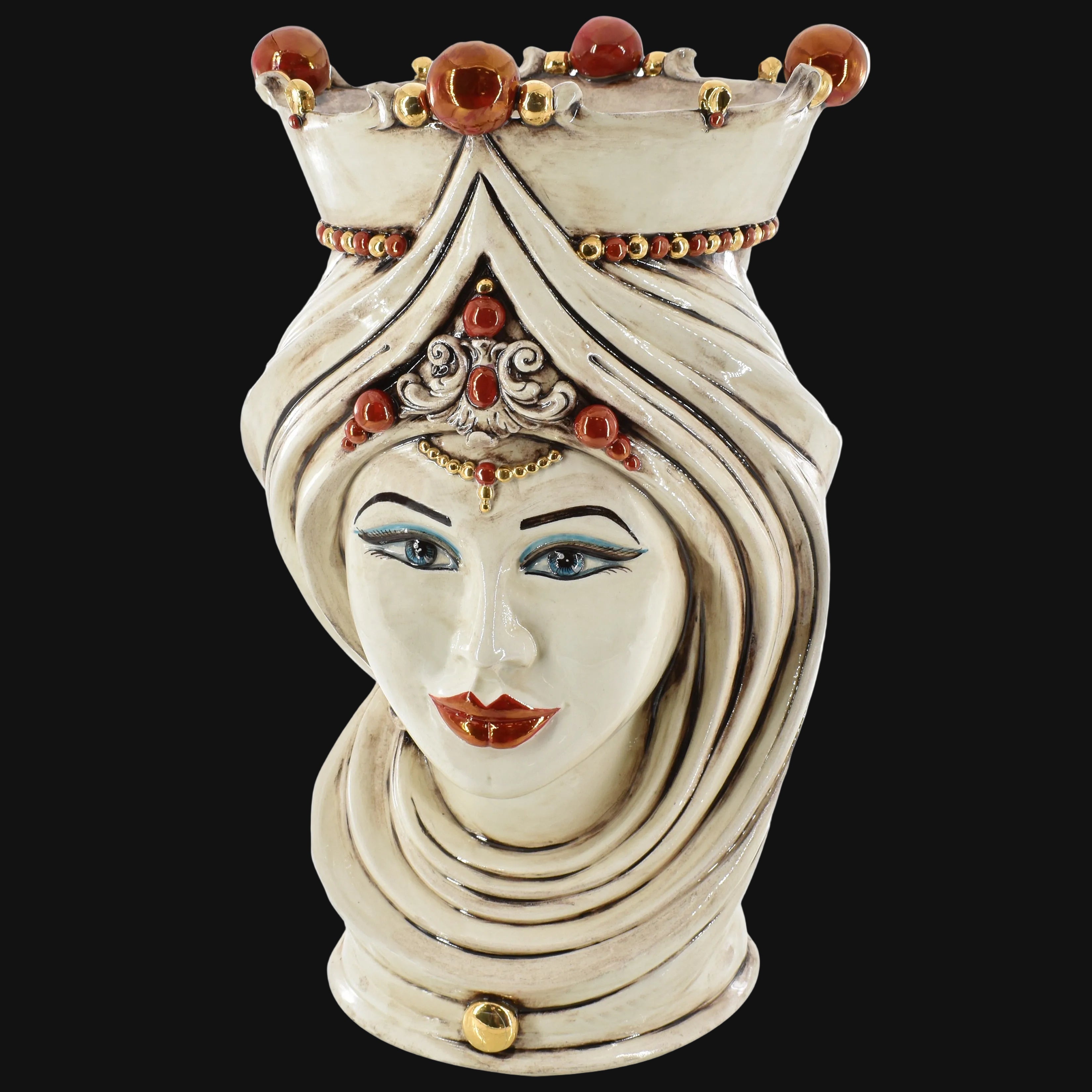 Cabeza de Moro con Turbante H 45 cm, Mujer, Madreperla Antigua – Testa di Moro de Caltagirone, Sicilia